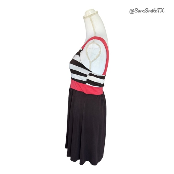 C. GRAFFITI Pink Brown Striped Sleeveless Fit & Flare Summer Mini Dress - Picture 8 of 12